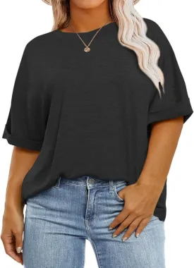 Womens Plus Size Oversized Tshirt Dolman Short Sleeve Drop Shoulder Summer Tops Casual Loose Basic Tees XL-5XL