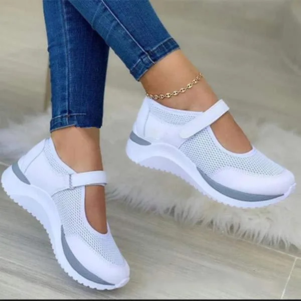 Women'S Round Toe Knit Velcro Platform Shoes 88342453C